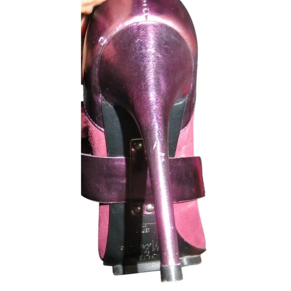 Guess by Marciano Pink & Purple Metallic Patent Italian Leather Strappy Heels 7
